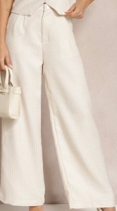 Beżowe Spodnie Szerokie Garniturowe High Waist Tamarixia