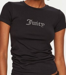 Juicy Couture T-Shirt Dot Ruched JCWCT24311 Czarny Slim Fit