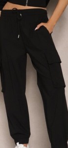 Czarne Spodnie Cargo z Bawełną High Waist Kolanielis