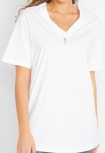 Długi szeroki shirt z dekoltem w szpic (5 sztuk), krótki rękaw