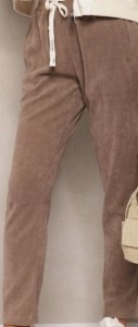 Brązowe Spodnie Sztruksowe High Waist z Dodatkiem Bawełny i Gumką w Talii Jedela