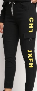 Czarno-Żółte Spodnie Bojówki High Waist z Kopertowymi Kieszeniami i Ozdobnym Napisem Dikofina
