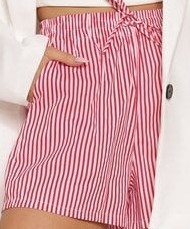 Czerwone Szorty z Bawełny High Waist Ozdobione Wiązaniem Ronissa