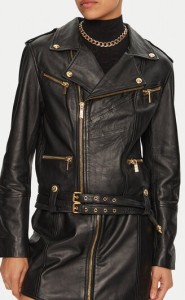 Just Cavalli Kurtka skórzana 77PAVP08 Czarny Loose Fit