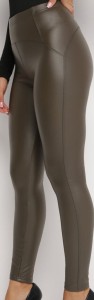 Ciemnozielone Legginsy z Imitacji Skóry i Efektem Push Up Meio