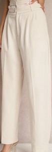 Beżowe Spodnie Garniturowe High Waist z Dwoma Paskami Ismera
