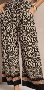 Czarne Szerokie Spodnie Culottes z Bawełny w Ornamentalny Print Lisanella