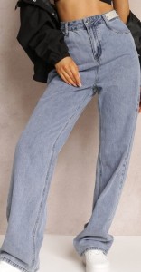 Niebieskie Szerokie Jeansy High Waist Onte