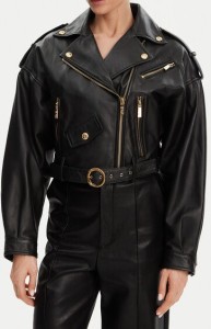 Just Cavalli Kurtka skórzana 78PAVP05 CP009 Czarny Regular Fit