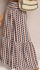 Pomarańczowo-Granatowe Spodnie z Wiskozy High Waist Typu Palazzo z Gumką w Talii Tiimacella