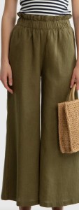 Spodnie damskie lniane z szeroką nogawką paperbag khaki Dorona 303