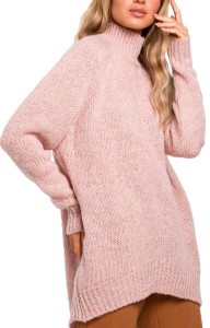 Sweter damski oversize asymetryczny sweter z wełną pudrowy róż