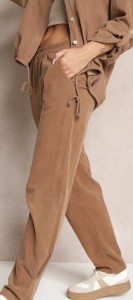 Brązowe Spodnie z Bawełny High Waist Galili